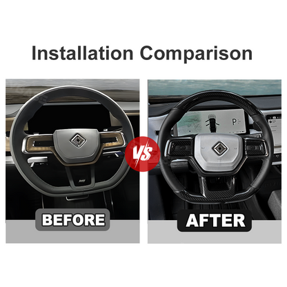 R1T R1S Steering Wheel Cover Real Carbon Fiber Protector Upper Lower Overlay Glossy for Rivian