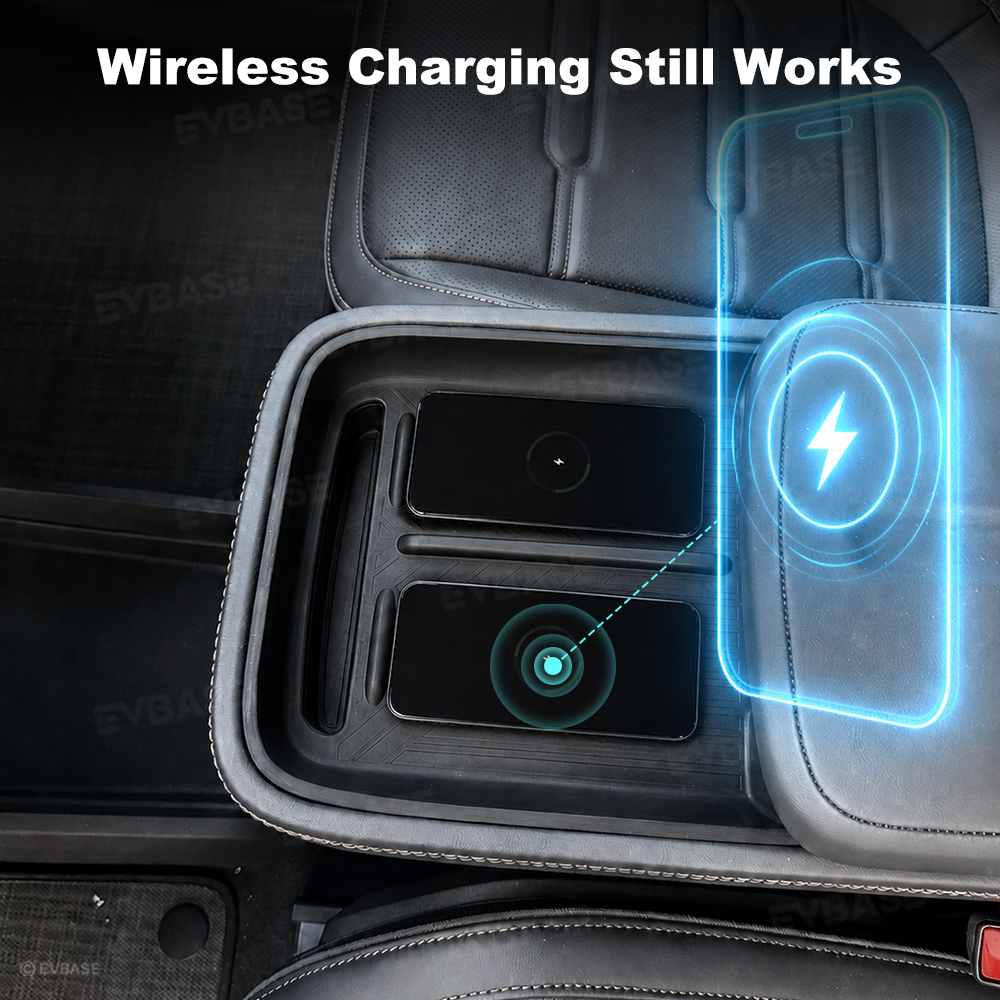 Center Console Wireless Charging Pad Liner for Rivian R2 Silicone Non-Slip Waterproof Protective Mat Phone Charging Area Liner