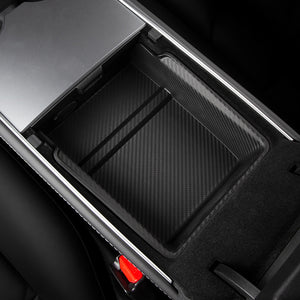 Center Console Tesla Organizer Carbon Fiber Armrest Storage Box Cup Holder Tesla Model 3 Y Accessories