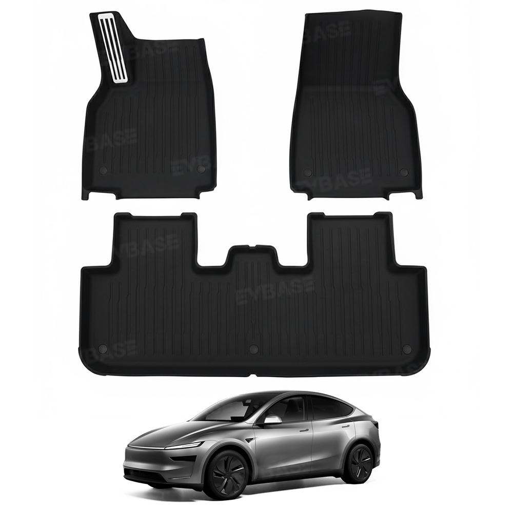 Model Y Juniper Floor Mats All Weather Waterproof Non-Slip TPU Floor Liners with Silver Pedal Accent