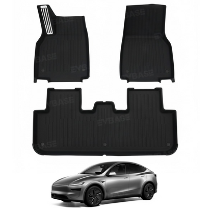 Model Y Juniper Floor Mats All Weather Waterproof Non-Slip TPU Floor Liners with Silver Pedal Accent