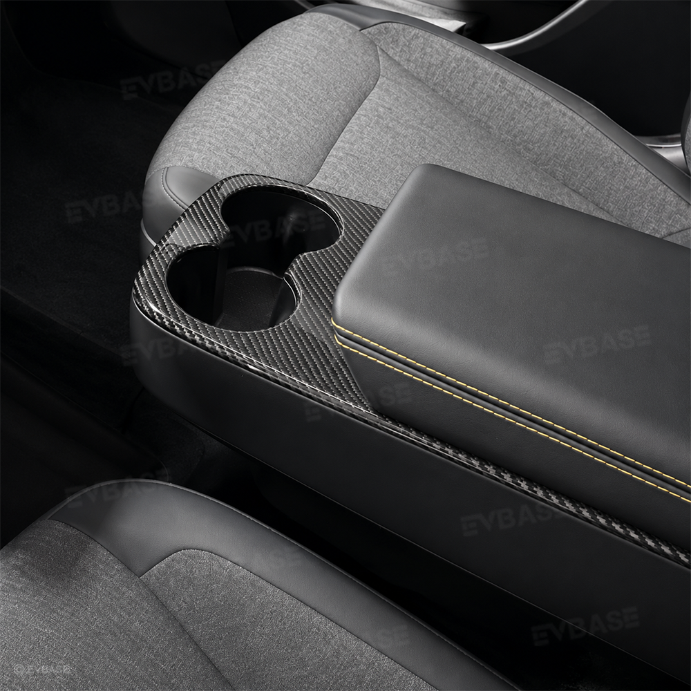 Model Y Juniper Standard Real Carbon Fiber Center Console Cup Holder Trim Cover Interior Protection Trim Panel