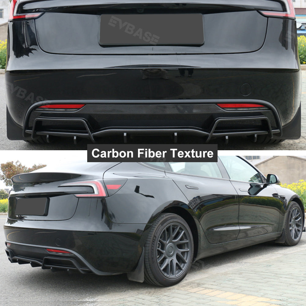 Carbon Fiber V Style Rear Diffuser + Trunk Spoiler Combo For Tesla Model 3 2017-2023
