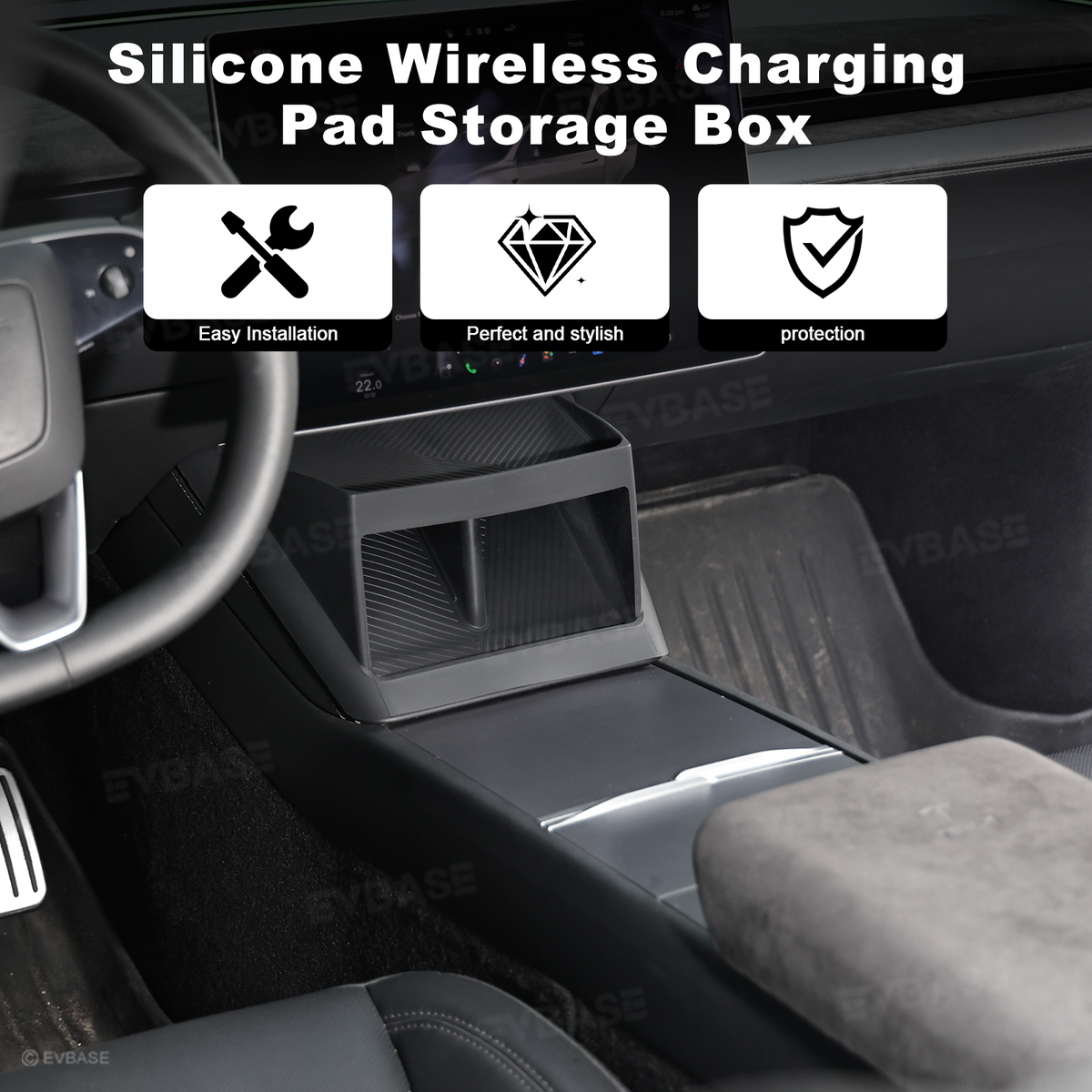 Model Y Juniper/ 3 Highland/ Y L Under-Screen Storage Organizer with Center Console Wireless Charging Pad Liner