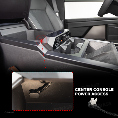 Cybertruck Center Console Multi-Port USB Charging Hub 2.0 with Retractable Cables & 110V AC Outlet (30W PD/QC3.0 Fast Phone Charge)