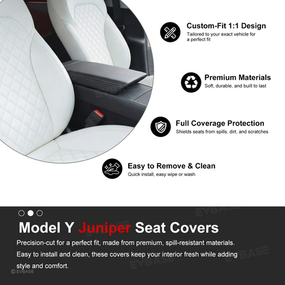 Model Y Juniper Seat Covers NAPPA Leather Full Coverage Seat Protector with Diamond Quilted Design