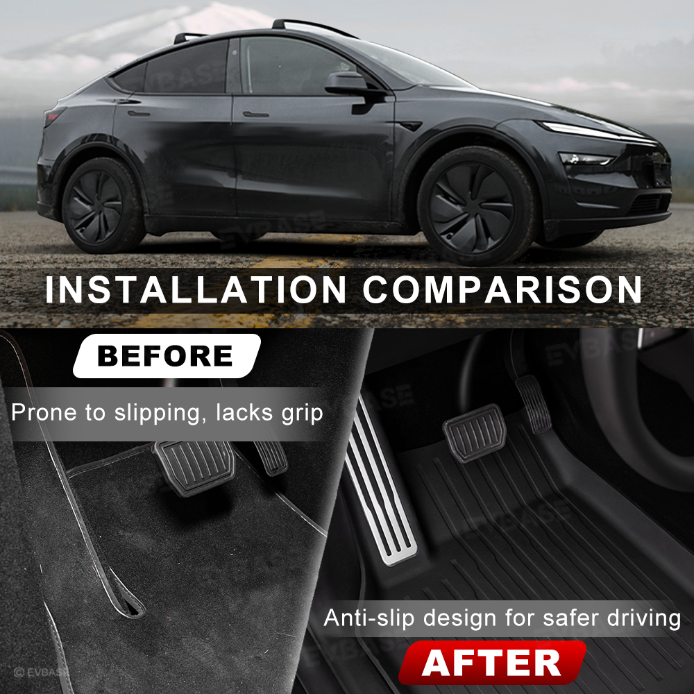 Model Y Juniper Floor Mats All Weather Waterproof Non-Slip TPU Floor Liners with Silver Pedal Accent
