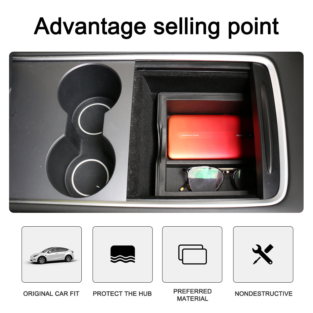 2023 Upgraded Tesla Model 3 Y Center Console Organizer Tray Box Black EVBASEPremium EV&Tesla