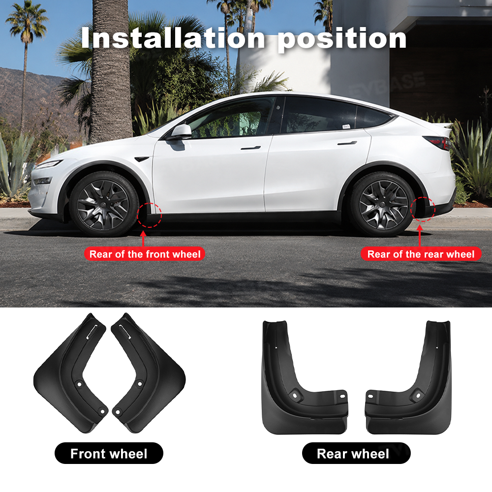 Model Y L Mud Flaps No-Drill Front & Rear Fender Splash Guards TPE All-Weather Protection