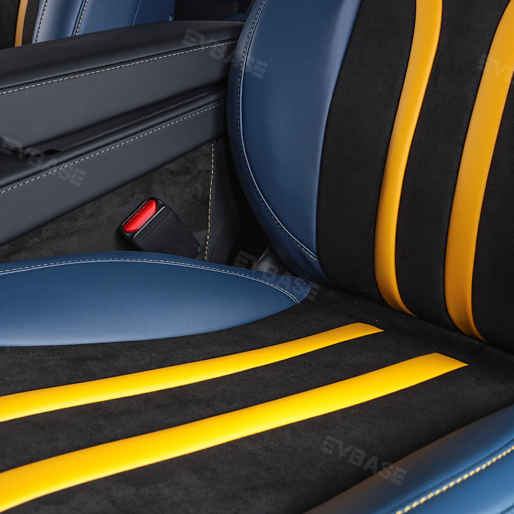 Model 3 Y Seat Covers All-Inclusive Seat Protector Full Set Black & Blue & Yellow for Tesla