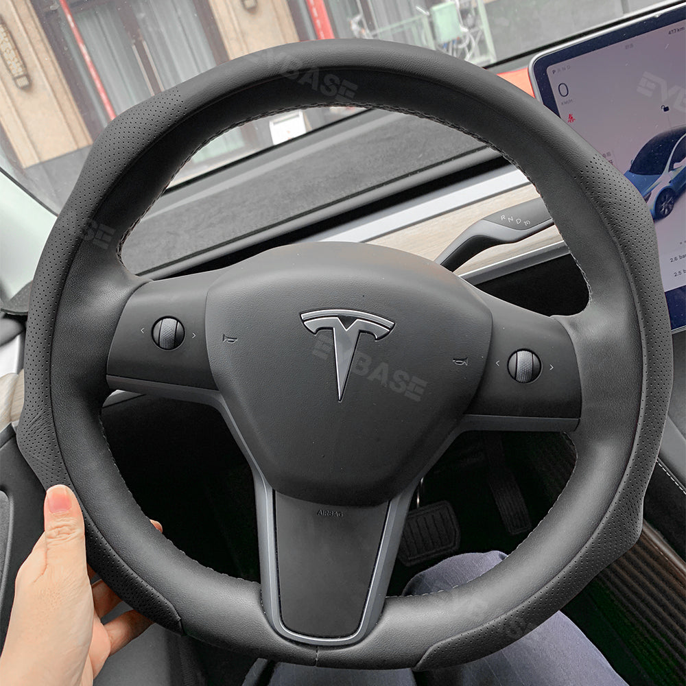 Tesla Model 3 Y Steering Wheel Cover Leather Breathable Non Slip Prote EVBASE Premium EV Tesla Accessories