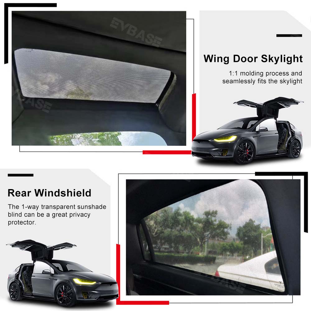 EVBASE Model X Sunshades Insulation Windshield Heatshield Glass Roof Skylight Shades Privacy Sun Visor For Tesla