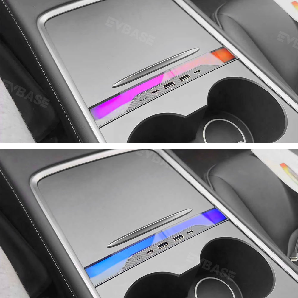 Tesla RGB USB Hub Adapter With Ambient Light Model Y Juniper Center Console Multiport Hub Adapter