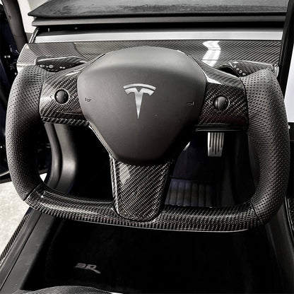 Model 3 Y Yoke Steering Wheel Tesla Carbon Fiber Steering Wheel Black Perforated Leather for Tesla