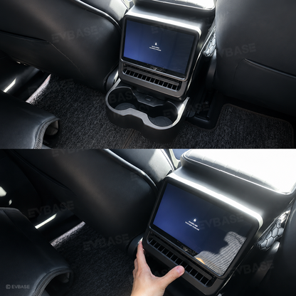Model Y Juniper/ 3 Highland Backseat Screen Display Overlay with Hidden Folding Cup Holder