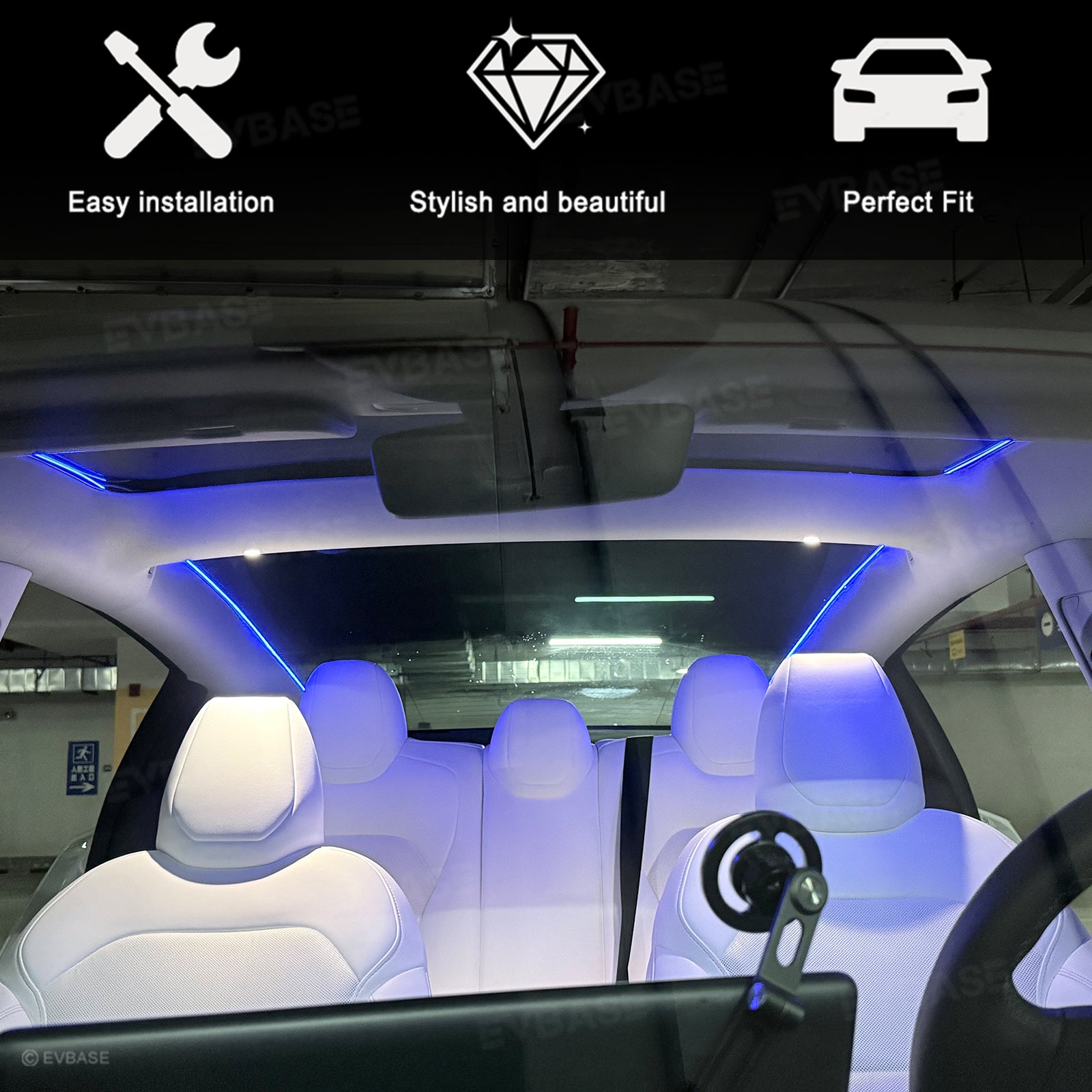 Model Y Juniper/ 3 Highland Roof Ambient Lighting 2.0 Sunroof Streamer Lights with Factory Screen Control