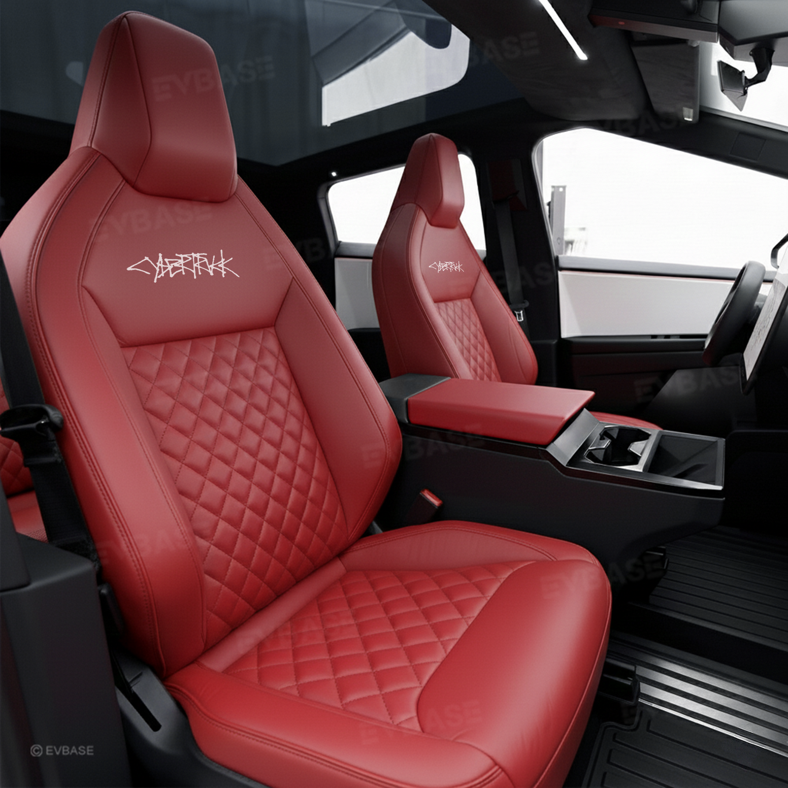Cybertruck Seat Covers NAPPA Leather Custom Full Coverage Seat Protector Airbag Compatible with Diamond Quilted Design