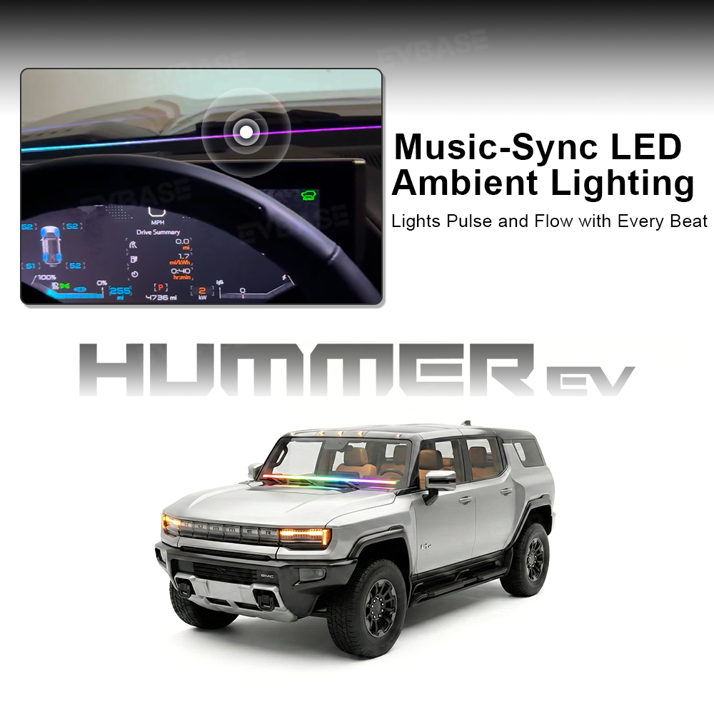 Hummer EV Dashboard Ambient Lighting Windshield RGB Streamer Light Strip with Dual-Side Illumination & LED Sync to Music & Noise-Reducing Seal Design