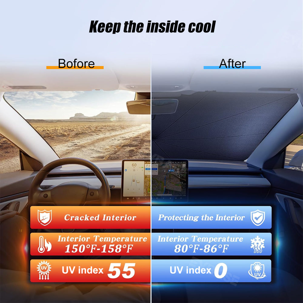 Tesla Model Y 3 Windshield Sun Shade Foldable Front Window