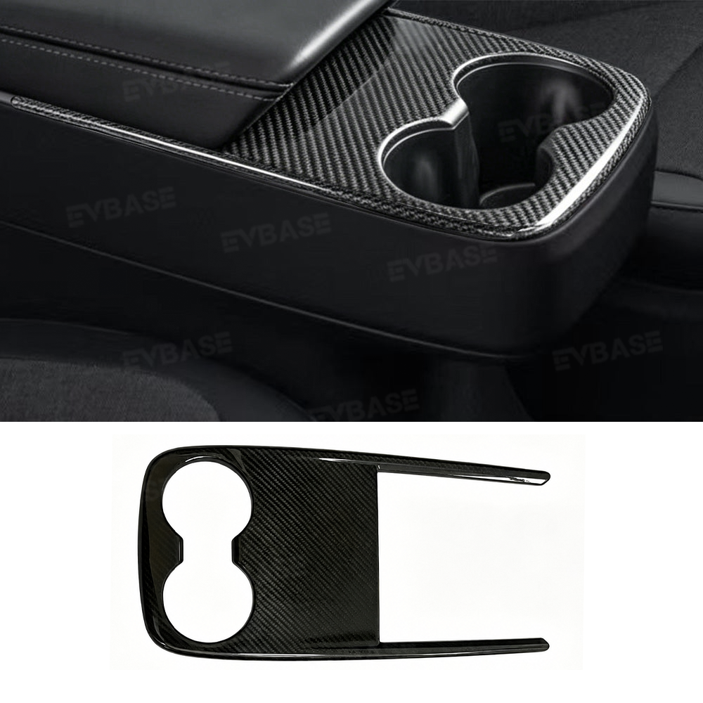 Model Y Juniper Standard Real Carbon Fiber Center Console Cup Holder Trim Cover Interior Protection Trim Panel