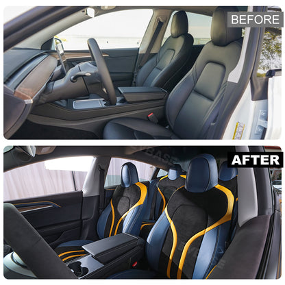 Model 3 Y Seat Covers All-Inclusive Seat Protector Full Set Black & Blue & Yellow for Tesla