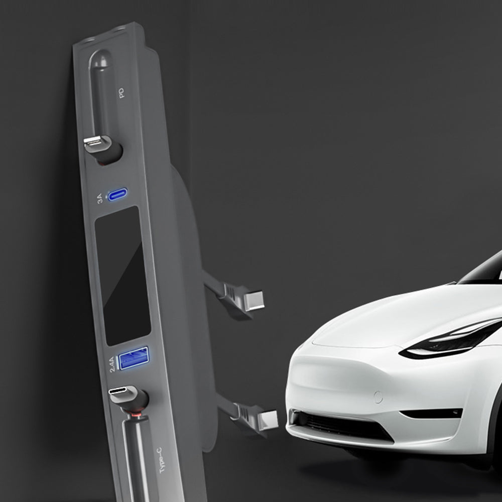 Tesla USB Hub for Model Y 2021-2024 Model 3 2021-2023 Center Console,  Support USB-C Fast Charging, Tesla Model 3/Y Accessories Docking Station,  Silver