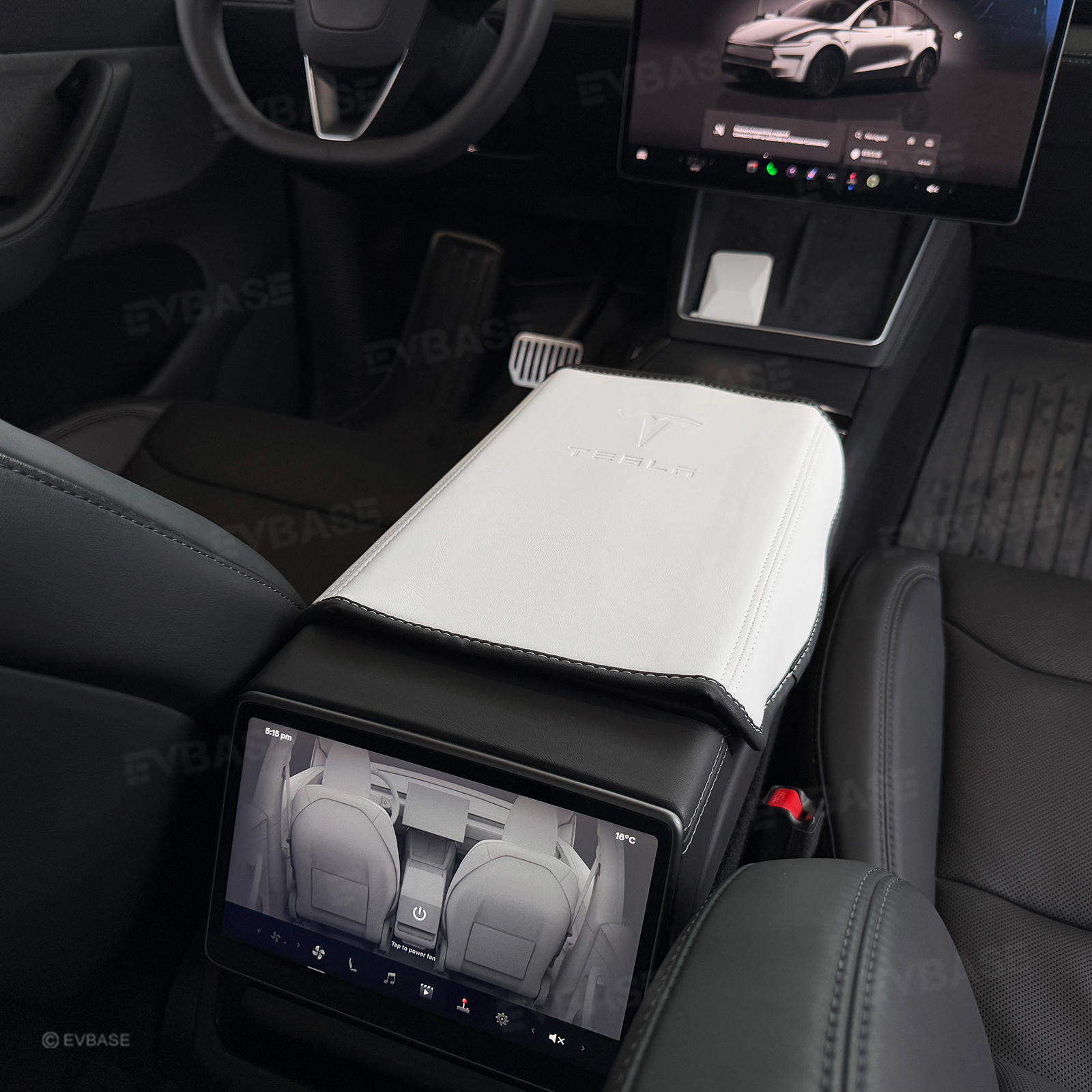 Model Y Juniper/ 3 Highland Armrest Cover PU Leather Center Console Armrest Box Cover with OEM-Style Embossed Logo for Tesla