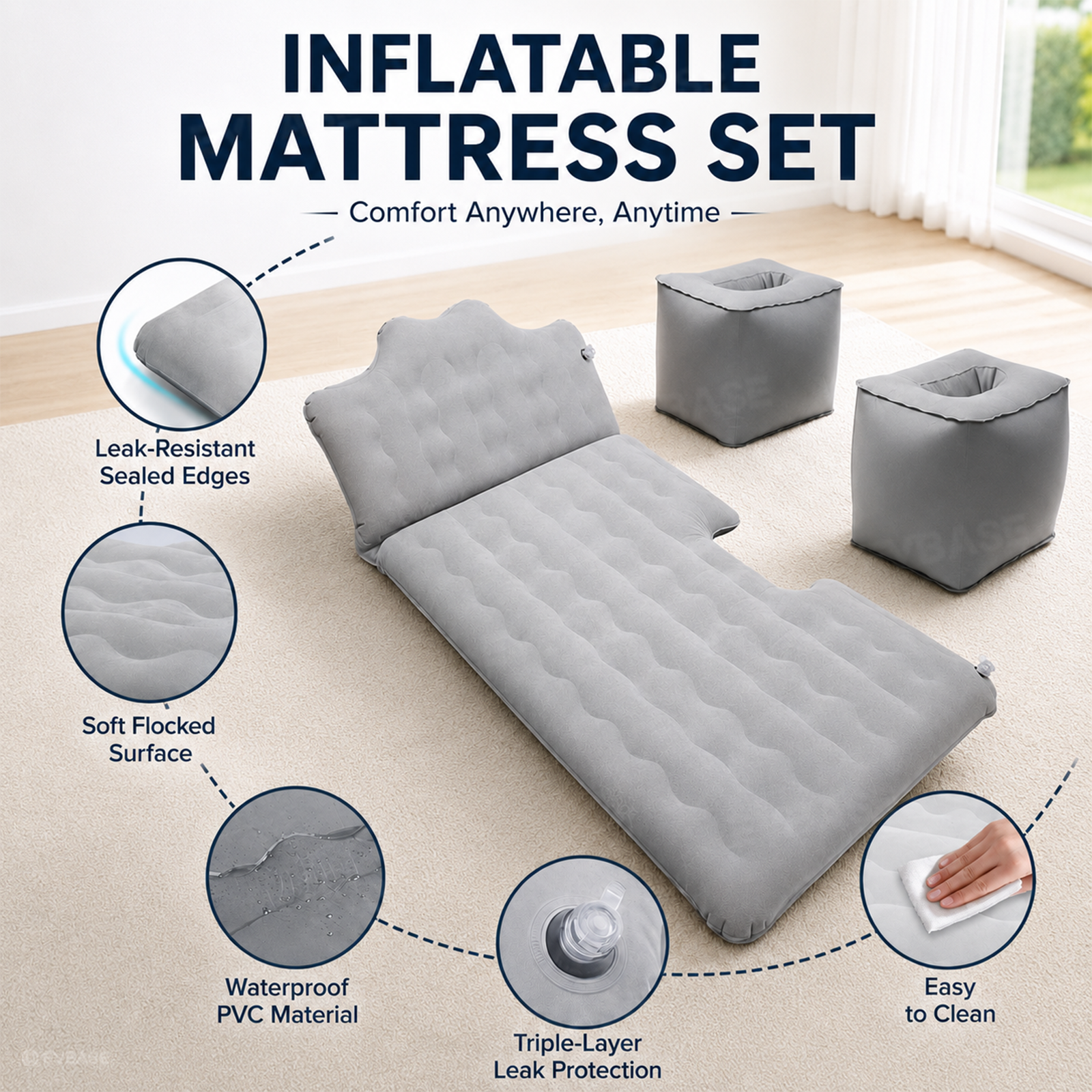 Cybertruck Back Seat Air Mattress Inflatable Rear Seat Camping Bed with Air Pump