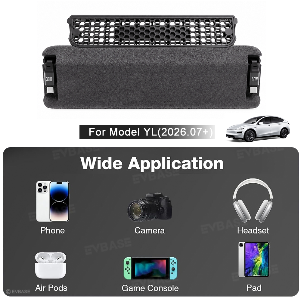 Model Y L Rear Air Vent Expansion Dock with Retractable Charging Cables & Aromatherapy & Air Vent Cover