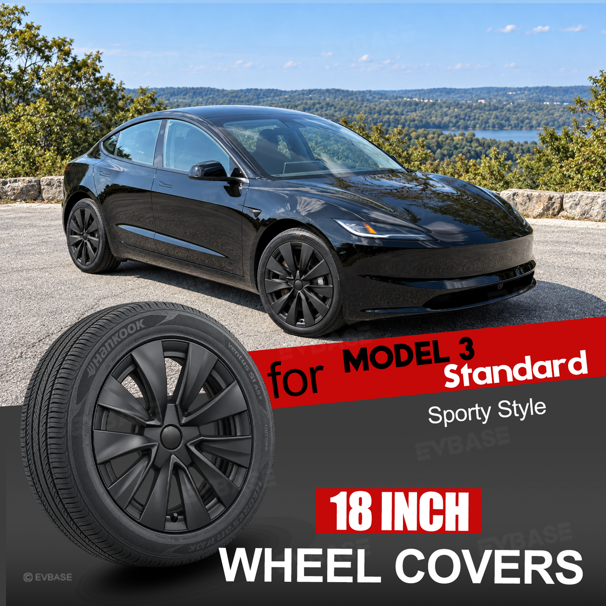 Model 3 Standard 18" Prismata Wheel Covers Multi-Spoke Style Hubcaps