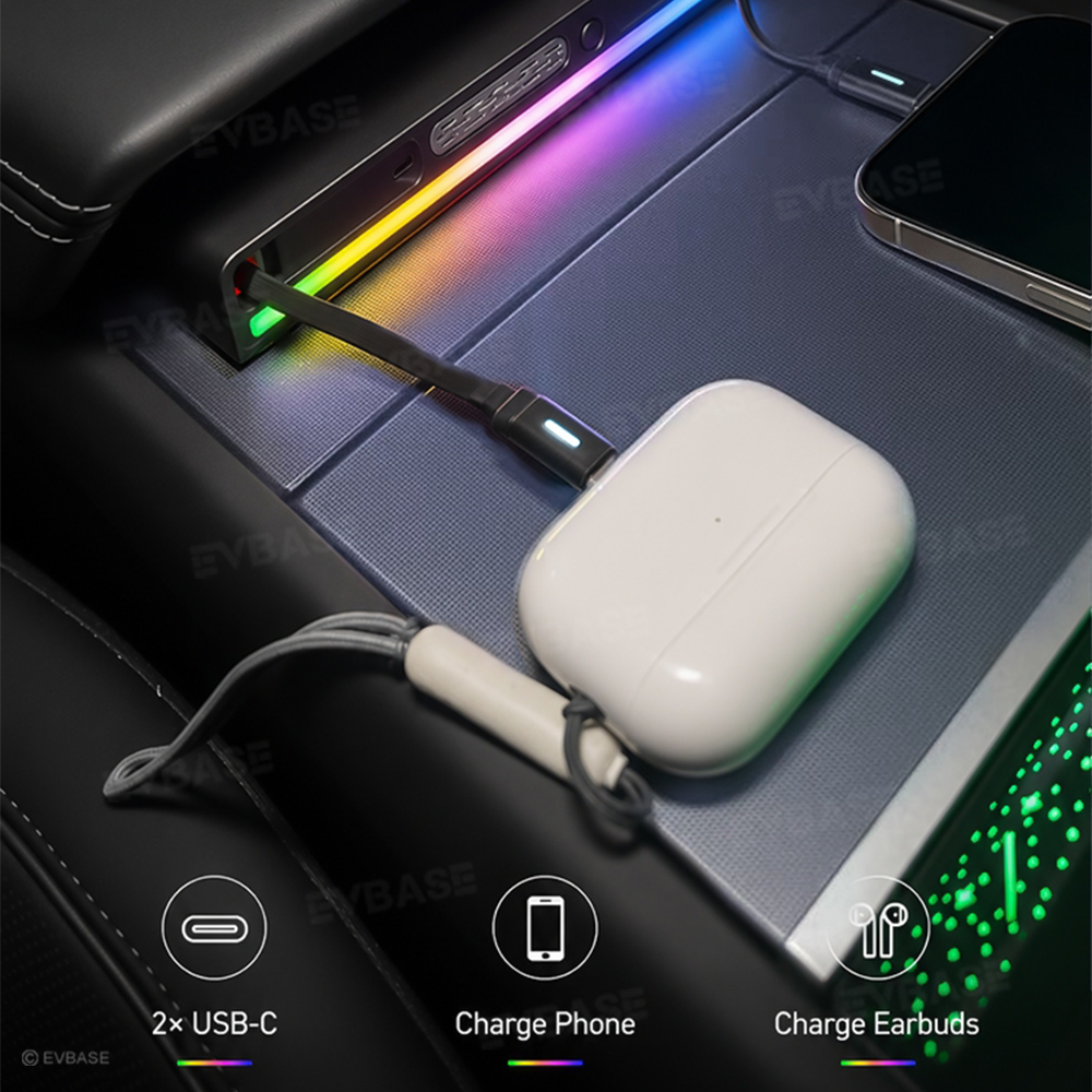 Model Y Juniper Standard /3 Standard Center Console USB Hub Charger with Retractable Charging Cables & RGB Ambient Lighting  & Aroma Diffuser