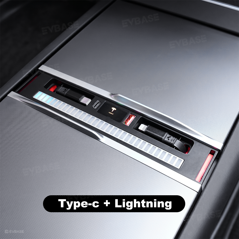 Model Y Juniper/ 3 Highland Center Console USB Hub Charging Docking Station RGB Ambient Lighting Music Sync with Retractable Charging Cables