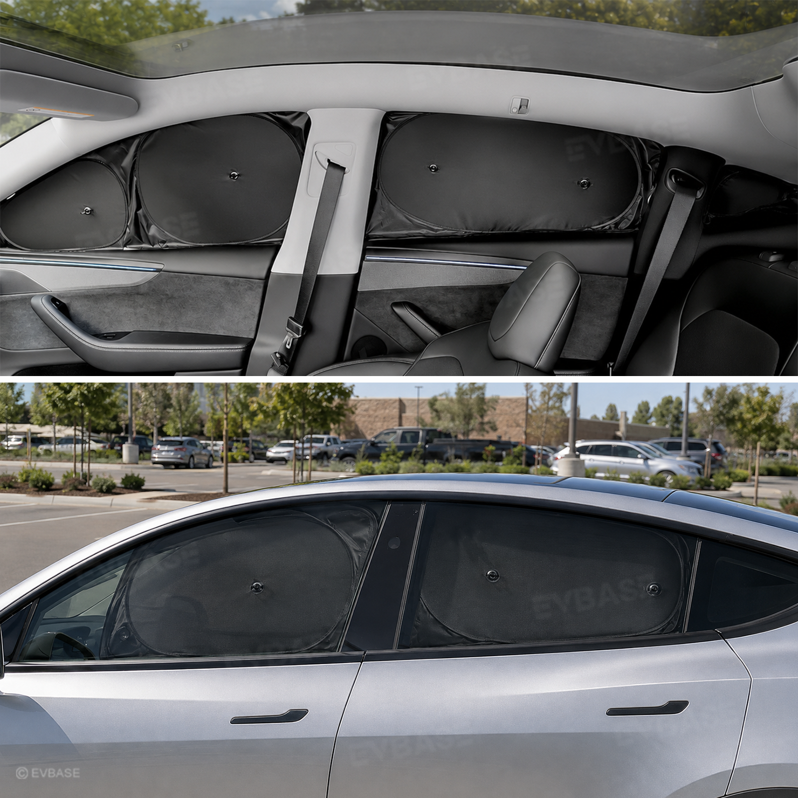 Model Y Juniper Sunshade Set Front & Rear Windshield Shade & Side Window Shades UV & Heat Protection Privacy Cover for Tesla Model Y/ YL & Model 3/3 Highland