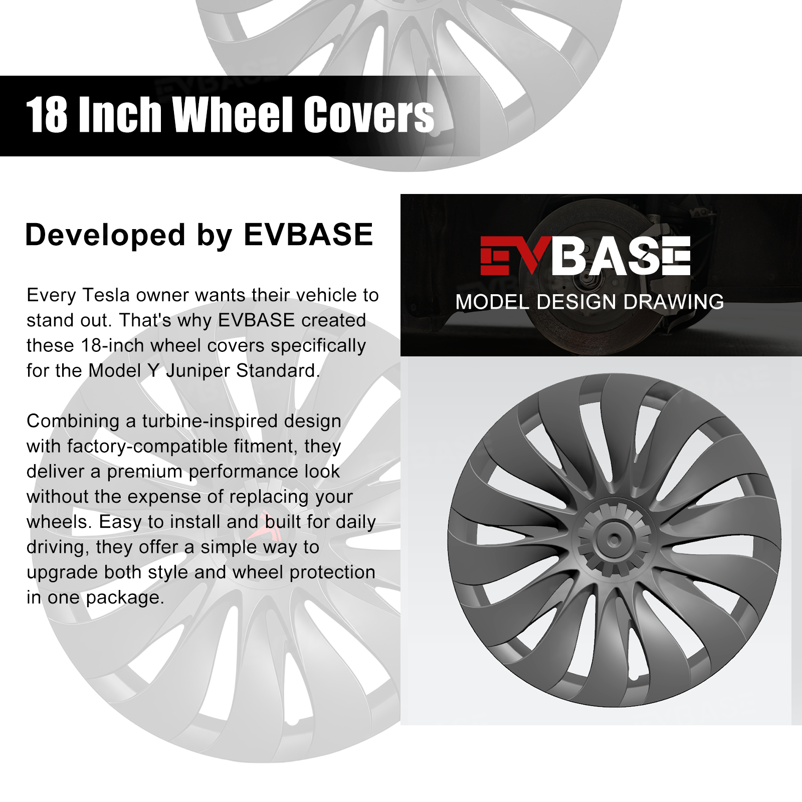 Model Y Juniper Standard Wheel Covers 18inch Aperture Wheels Überturbine Style Hubcaps
