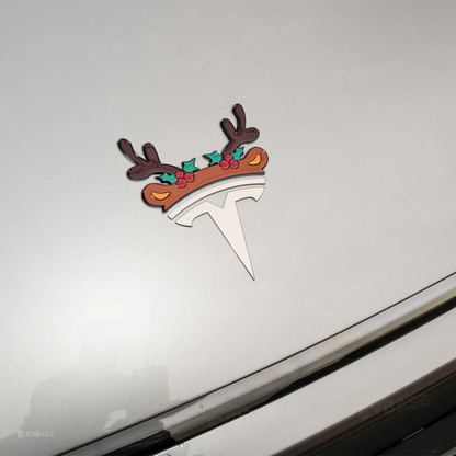 Christmas Holiday Car Decor Headrest Hat LED Christmas Wreath Lighted Snowman Plush Figurines 3D Xmas Emblem Stickers for Tesla