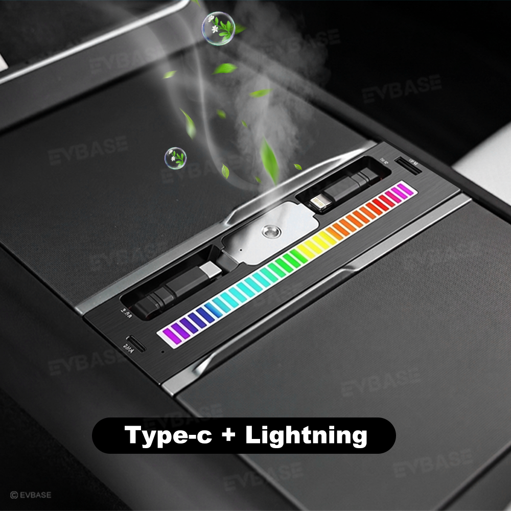 Model Y Juniper/ 3 Highland Center Console USB Hub Charging Docking Station RGB Ambient Lighting Music Sync with Retractable Charging Cables