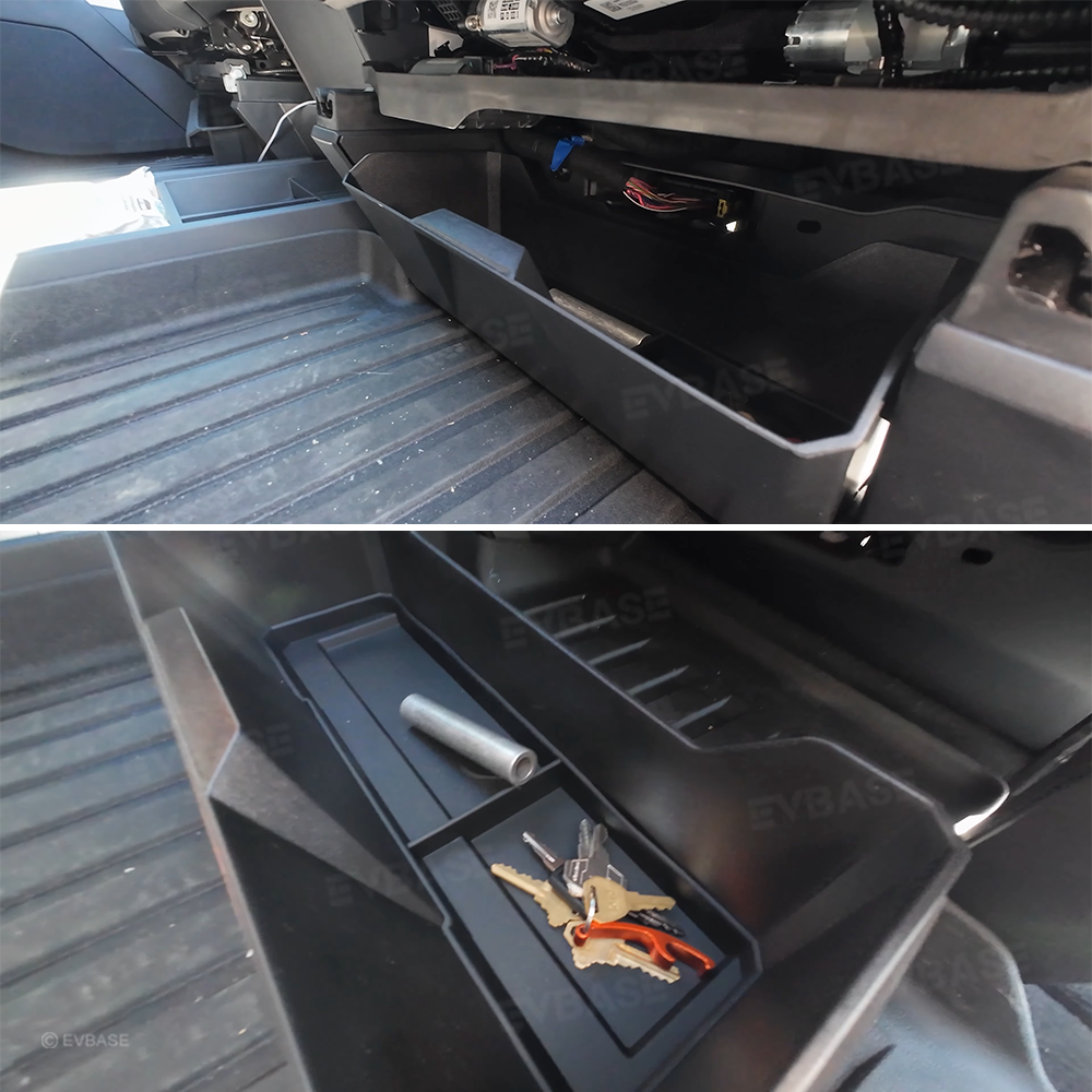 Tesla Cybertruck Front Under Seat Storage Box Tray ABS Organizer With Non-Slip Liner Pad