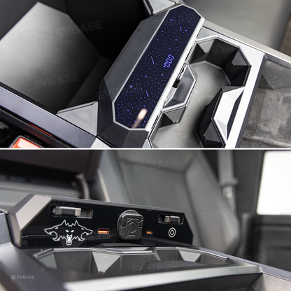 Cybertruck Center Console Multi-Port USB Charging Hub 2.0 with Retractable Cables & 110V AC Outlet (30W PD/QC3.0 Fast Phone Charge)