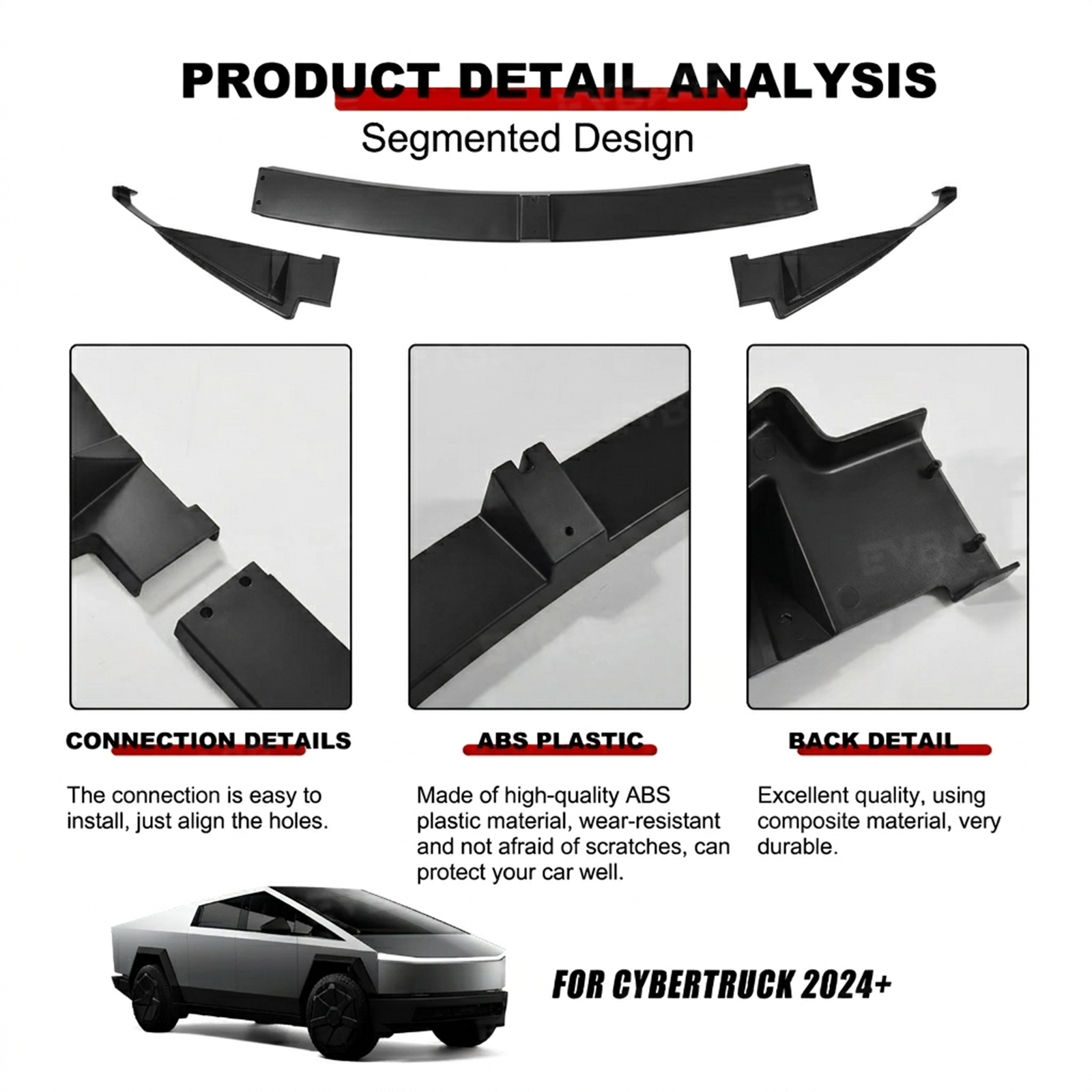 Cybertruck Body Kit Front Bumper Lip &  Fender Flares Cover & Rear Diffuser & Rear Spoiler for Tesla