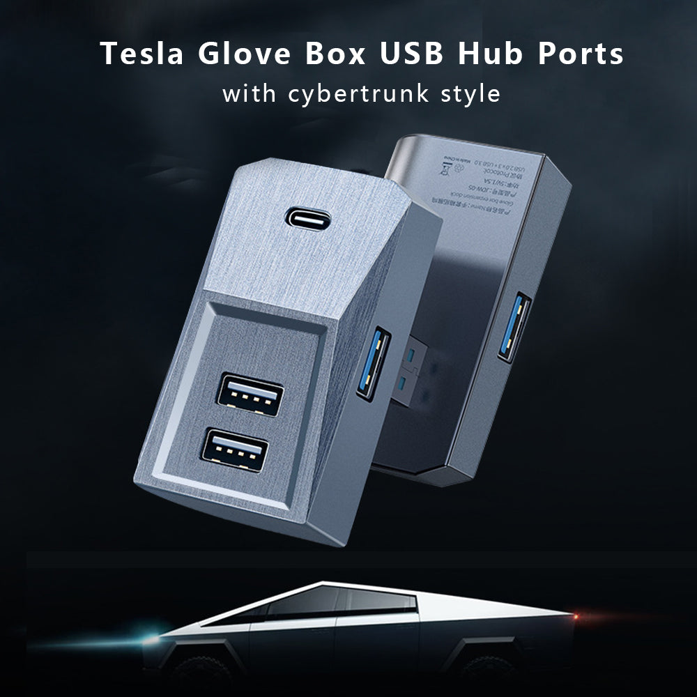 Tesla Model 3 Y Glove Box USB Hub Cybertrunk Style 4-in-1 USB Hub Tesl -  EVBASE-Premium EV&Tesla Accessories