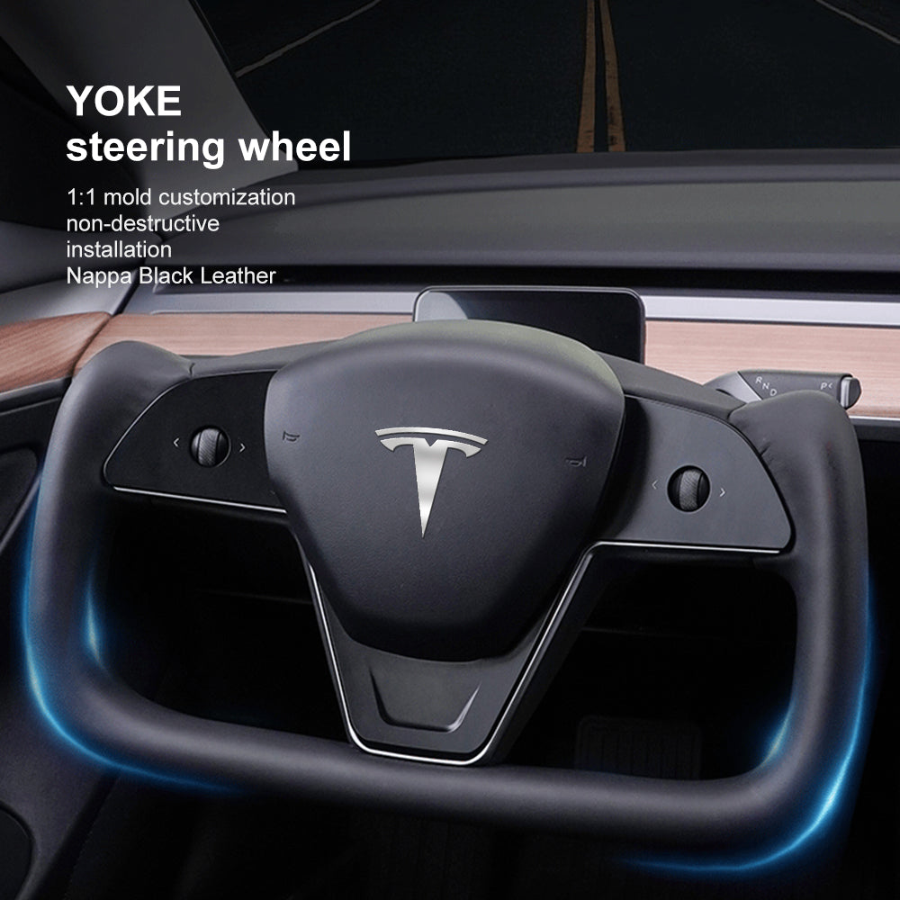 Tesla Model 3 Y Yoke Steering Wheel Inspired by Model X/S Yoke Nappa Black|EVBASE