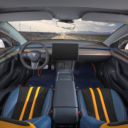 Model 3 Y Seat Covers All-Inclusive Seat Protector Full Set Black & Blue & Yellow for Tesla