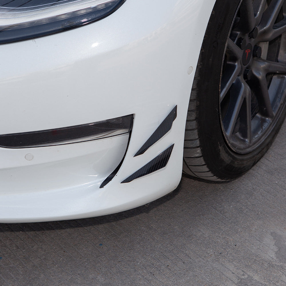 Tesla Front Bumper Lip Splitter Fin Air Knife Auto Body Kit Car Spoiler Valence Carbon Fiber 4Pcs