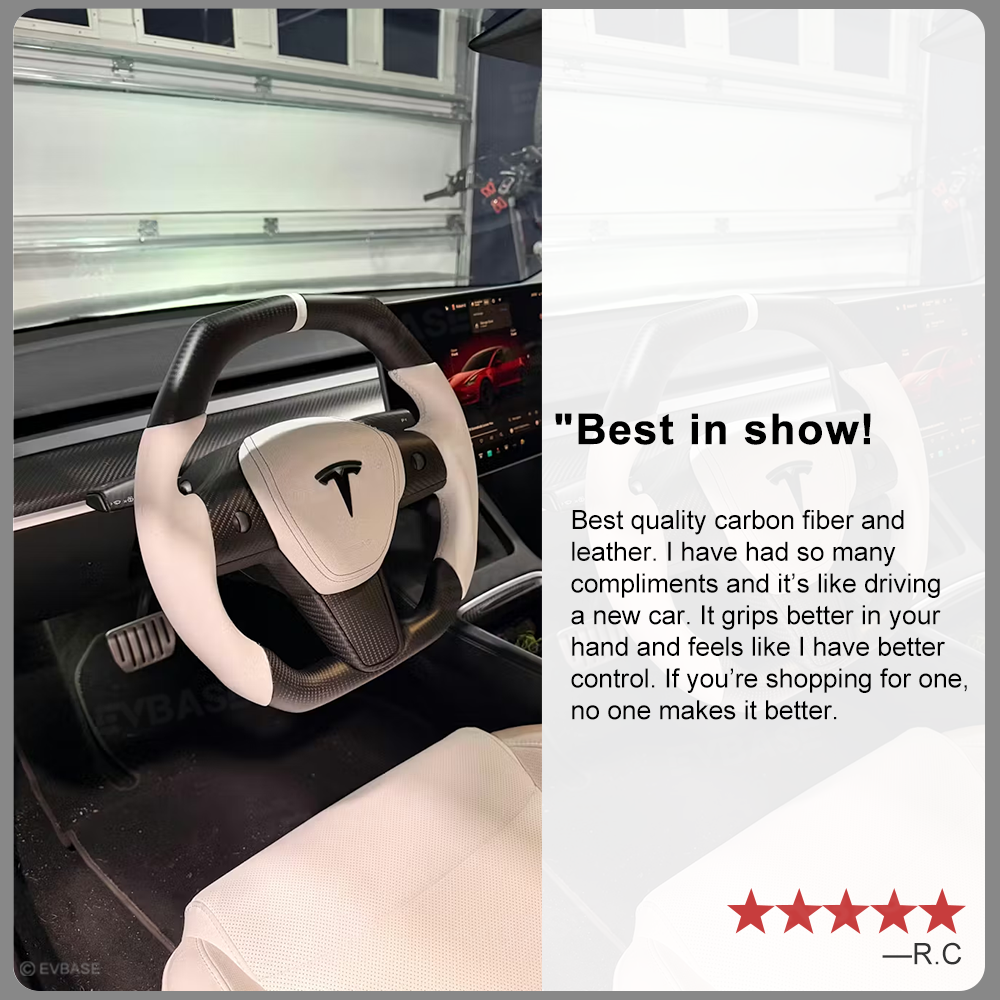 EVBASE Customized Carbon Fiber Steering Wheel for Model 3 Y Tesla Accessories