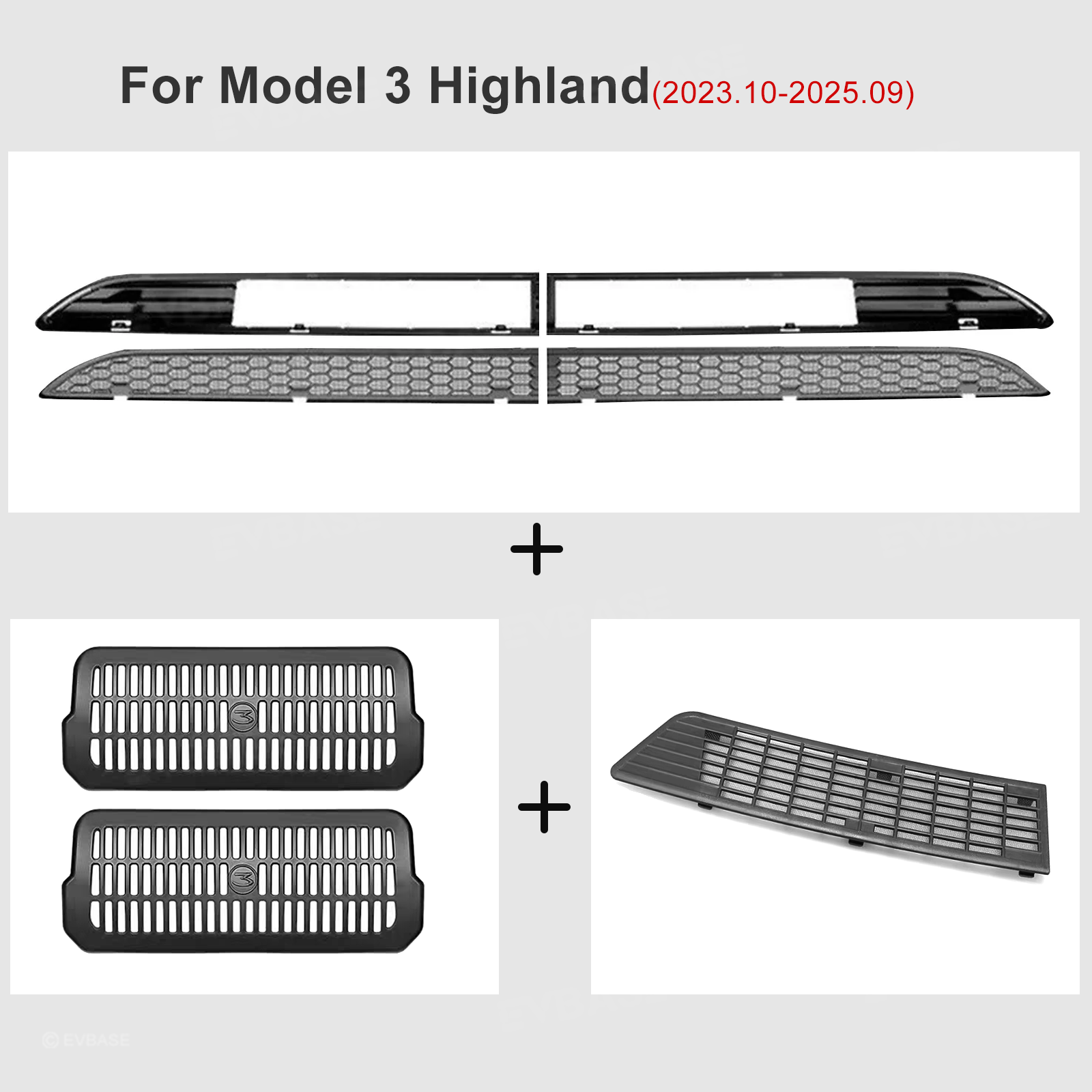 Model 3 Highland Radiator Grille Mesh Insert & Air Intake Vent Cover & Under-Seat Air Vent Cover Backseat Air Flow Outlet Protector