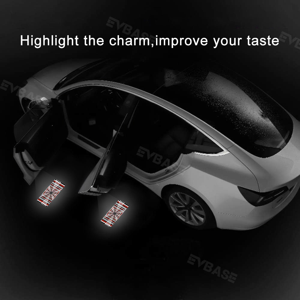 Door Plaid Projector Lights for Tesla Model 3 Y Ultra-Bright Tesla Puddle Lights Welcome Door Lamps
