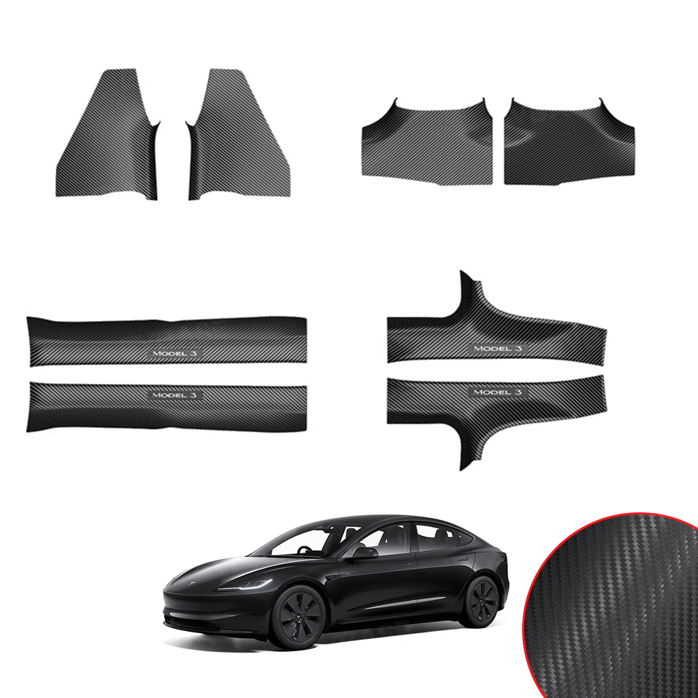Model Y Juniper/ 3 Highland Door Sill Protector ABS Full Coverage Kick Panel Carpet Protection Cover-Hydro Carbon Fiber Coated