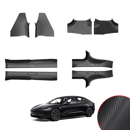 Model Y Juniper/ 3 Highland Door Sill Protector ABS Full Coverage Kick Panel Carpet Protection Cover-Hydro Carbon Fiber Coated