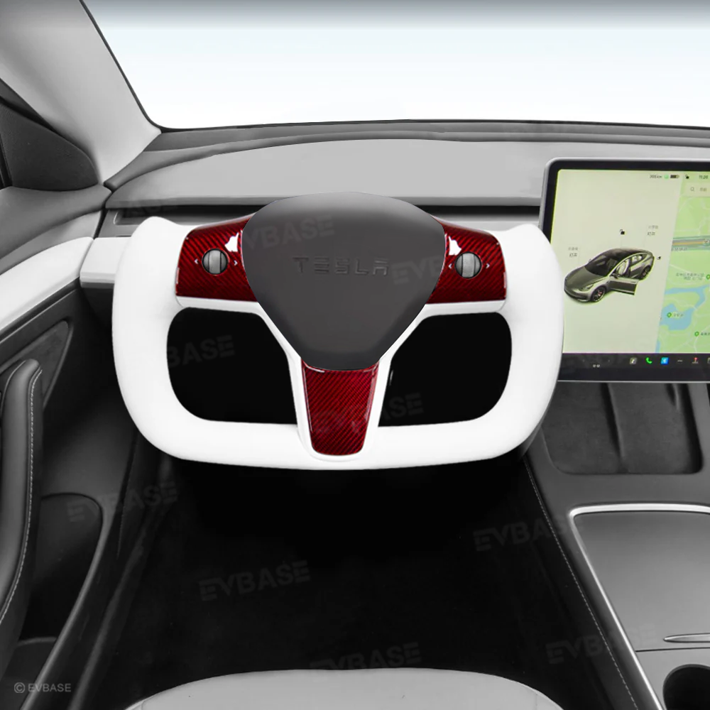 New Model 3 Y Red Carbon Fiber Yoke Steering Wheel for Tesla