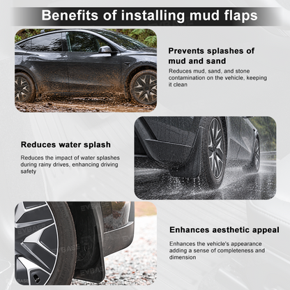 Model Y L Mud Flaps No-Drill Front & Rear Fender Splash Guards TPE All-Weather Protection